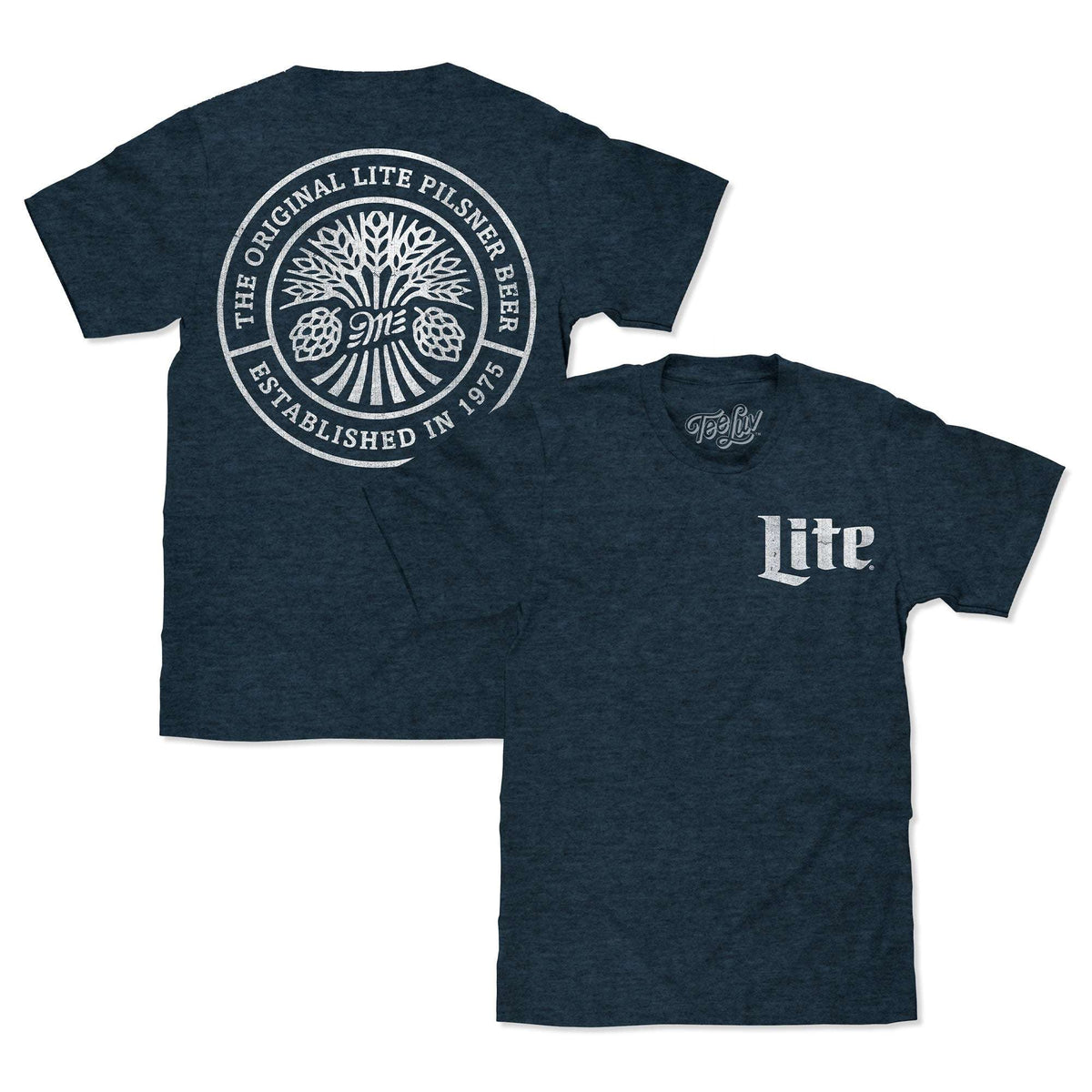 Denim black heather T-shirt set: front "Lite" print and back emblem
