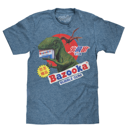 Bazooka Bubble Gum Dinosaur T-Shirt | Retro Logo | Cabo Blue