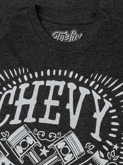 Heather charcoal T-shirt with close-up Chev "All American" vintage print