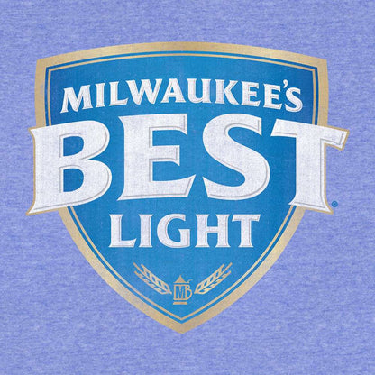 Light blue T-shirt with large Milwaukee's Best Light shield logo graphic