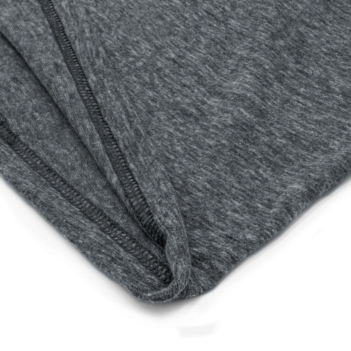 Gray T-shirt side seam and folded cuff detail