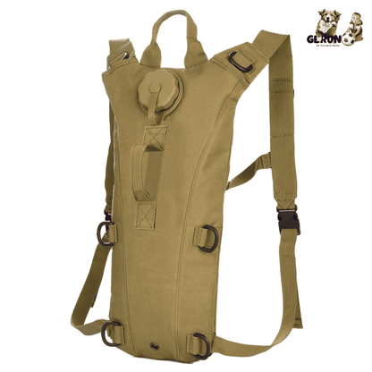 Tan 3L hydration water bladder vest backpack front view with adjustable straps
