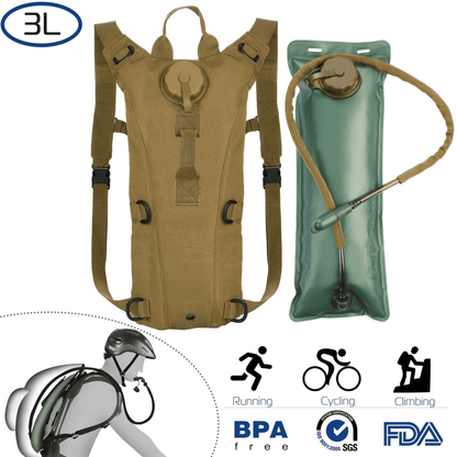 3L hydration bladder vest backpack set: tan pack with green water bladder pouch
