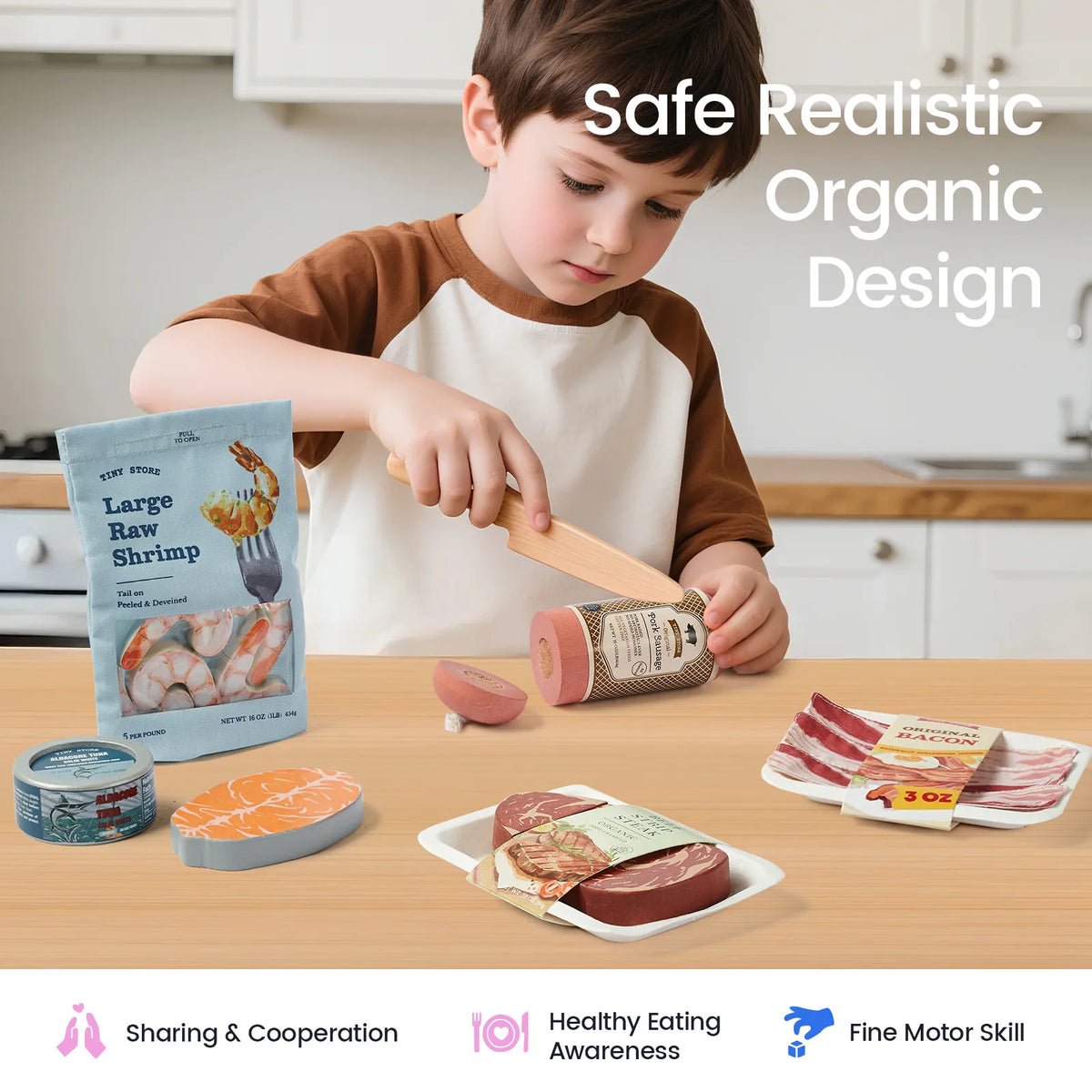 Tiny Land Organic Meat & Seafood Play Food Set - 6 Piece Wood