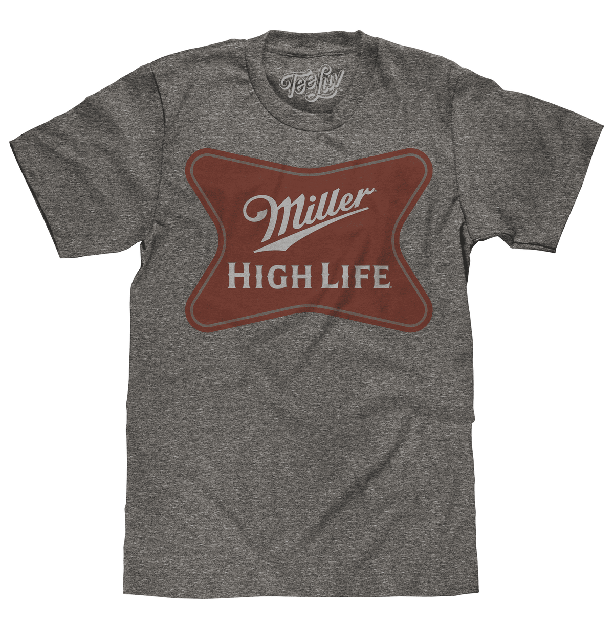 Graphite heather graphic T-shirt with Miller High Life star logo on front