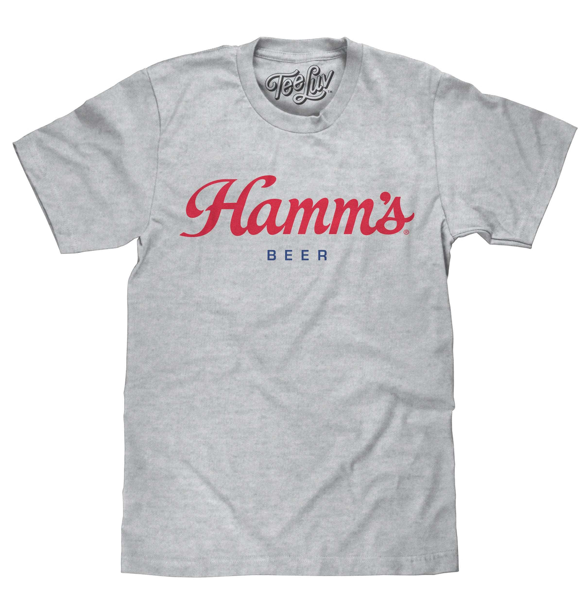 Gray crewneck T-shirt with Hamm's Beer script logo on front