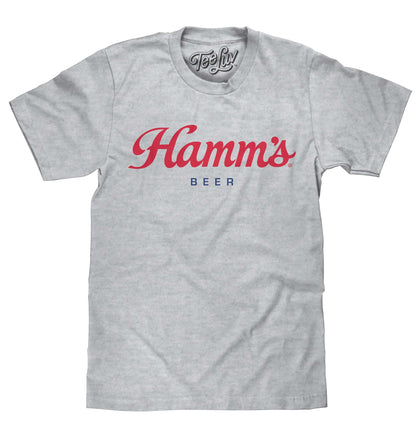 Gray crewneck T-shirt with Hamm's Beer script logo on front