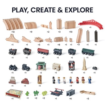 Tiny Land® 1920 Railway Adventure Train Table – 102-Piece Wooden Train Set with Play Table, Sound Effects & Storage | Ages 3+