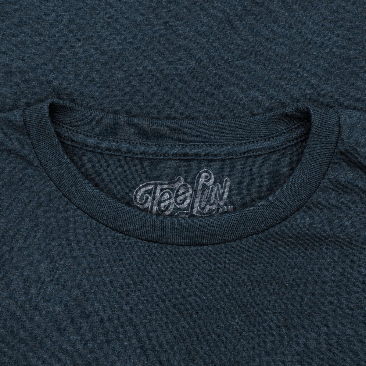 Heather navy crewneck T-shirt with TeeLuv neckline logo