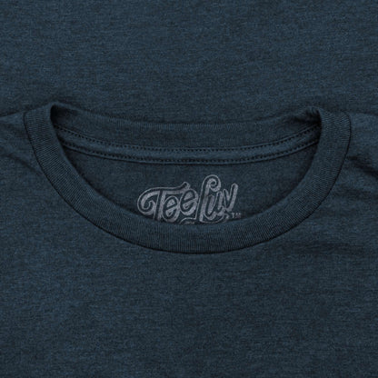 Heather navy crewneck T-shirt with TeeLuv neckline logo