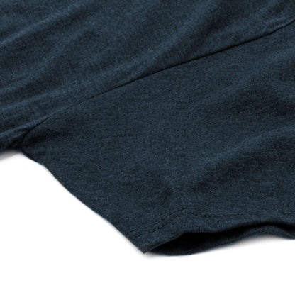 Heather navy T-shirt sleeve and side hem with stitched edging