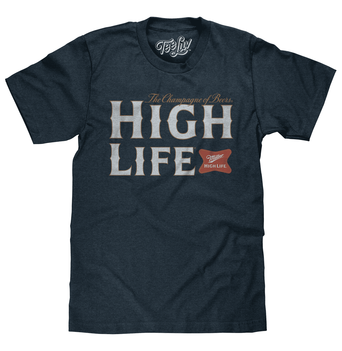 Heather navy graphic T-shirt with large “High Life” front print