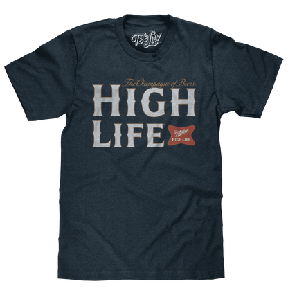 Heather navy graphic T-shirt with large “High Life” front print