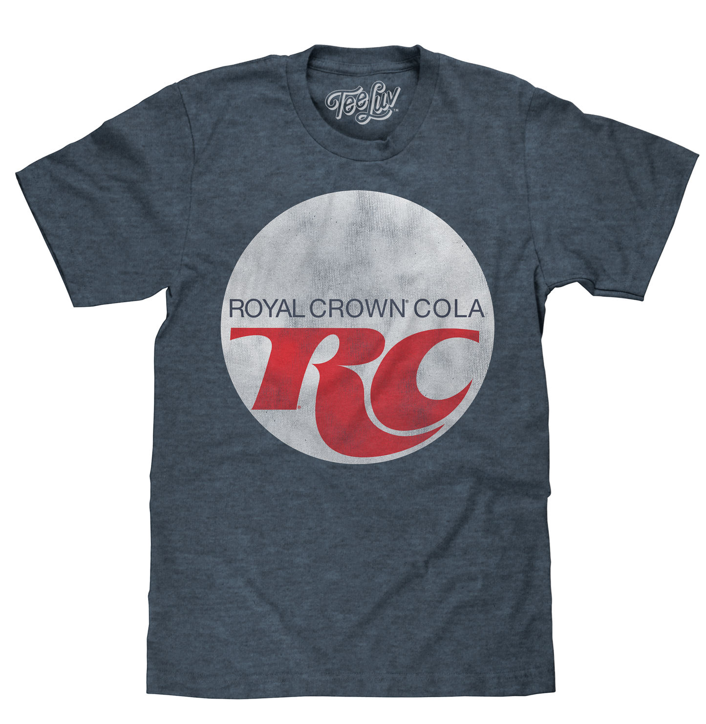 RC Cola T-Shirt | Distressed Retro Logo | Royal Crown Cola | Indigo-Black Heather | Poly-Cotton