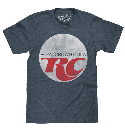 Indigo-black heather T-shirt with distressed RC Cola logo and circular graphic