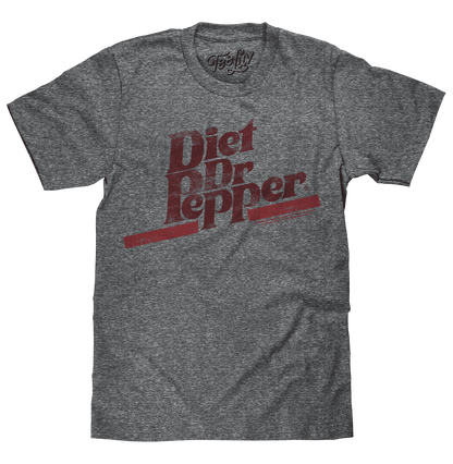 Gray distressed Diet Dr Pepper logo T-shirt with short sleeves and crew neck