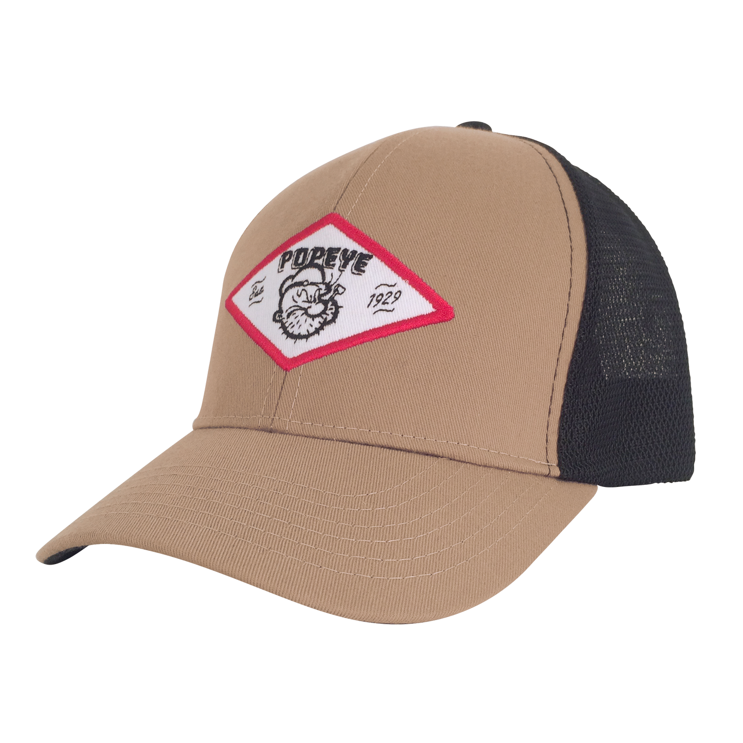 Popeye the Sailor Man Embroidered Trucker Hat | Tan & Black