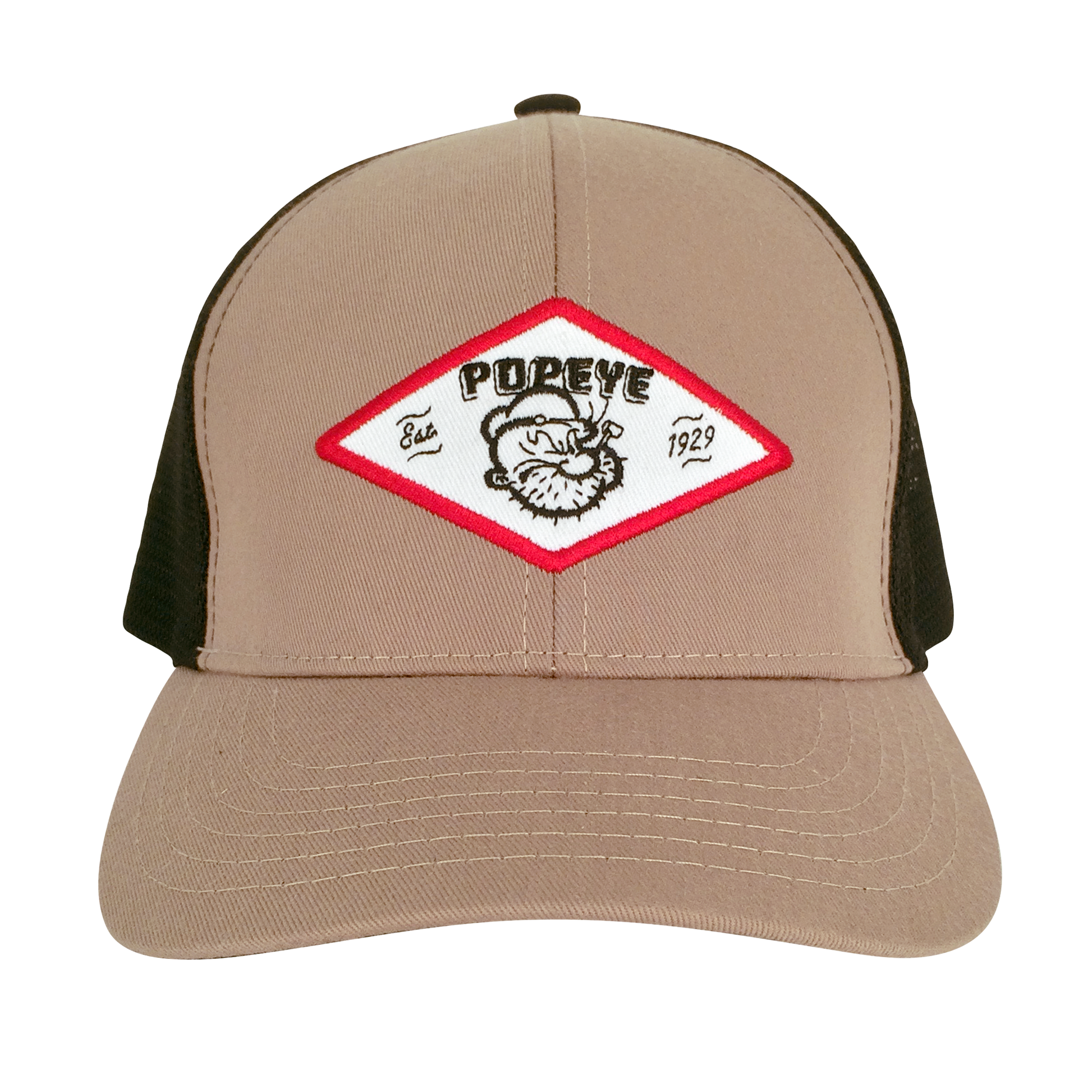 Popeye the Sailor Man Embroidered Trucker Hat | Tan & Black