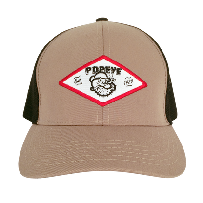Popeye the Sailor Man Embroidered Trucker Hat | Tan & Black