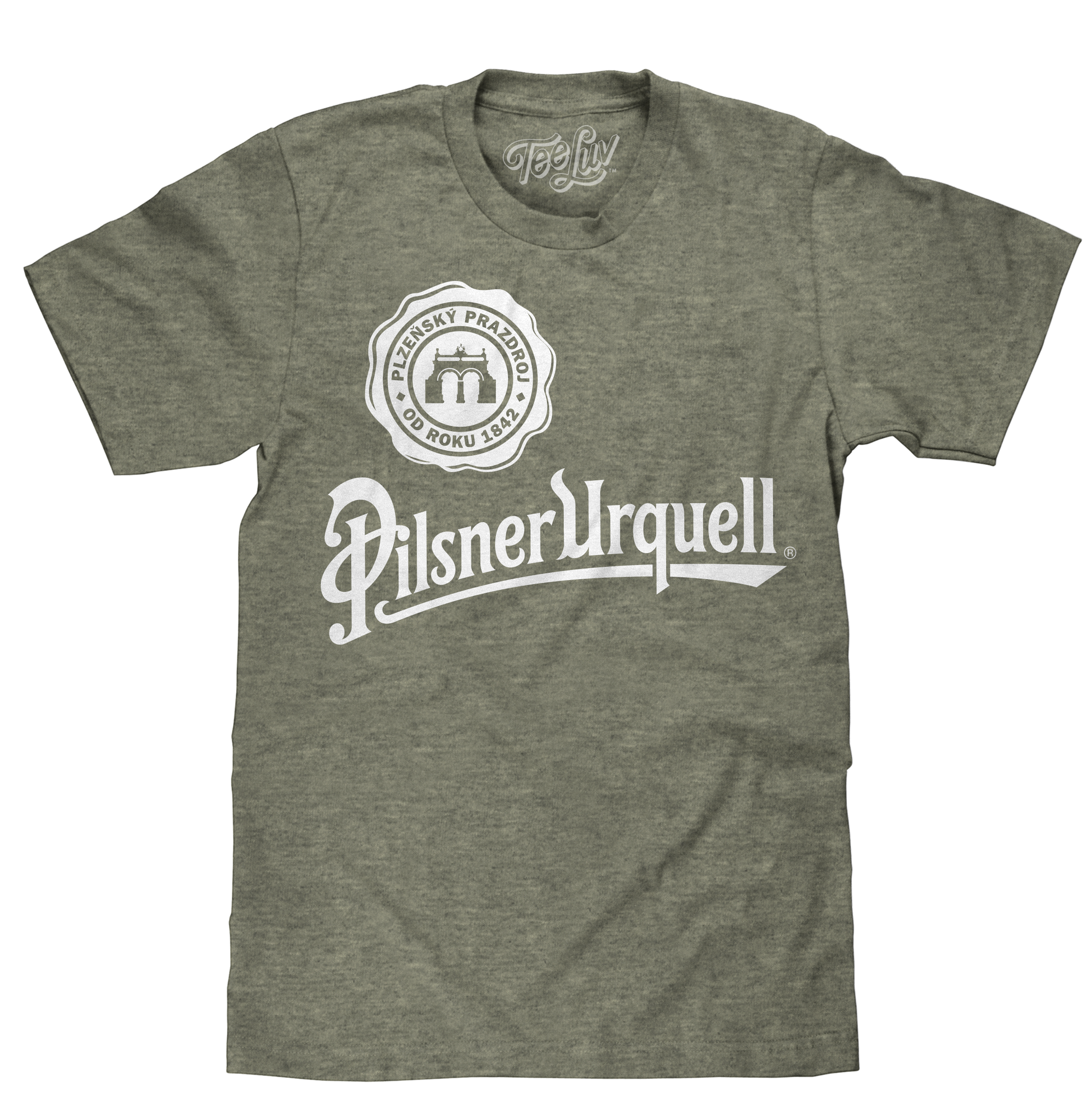 Pilsner Urquell T-Shirt | Classic Logo | World's First Pilsner | Sage-Black Heather