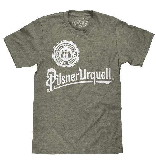 Sage-black heather T-shirt with large Pilsner Urquell front logo print