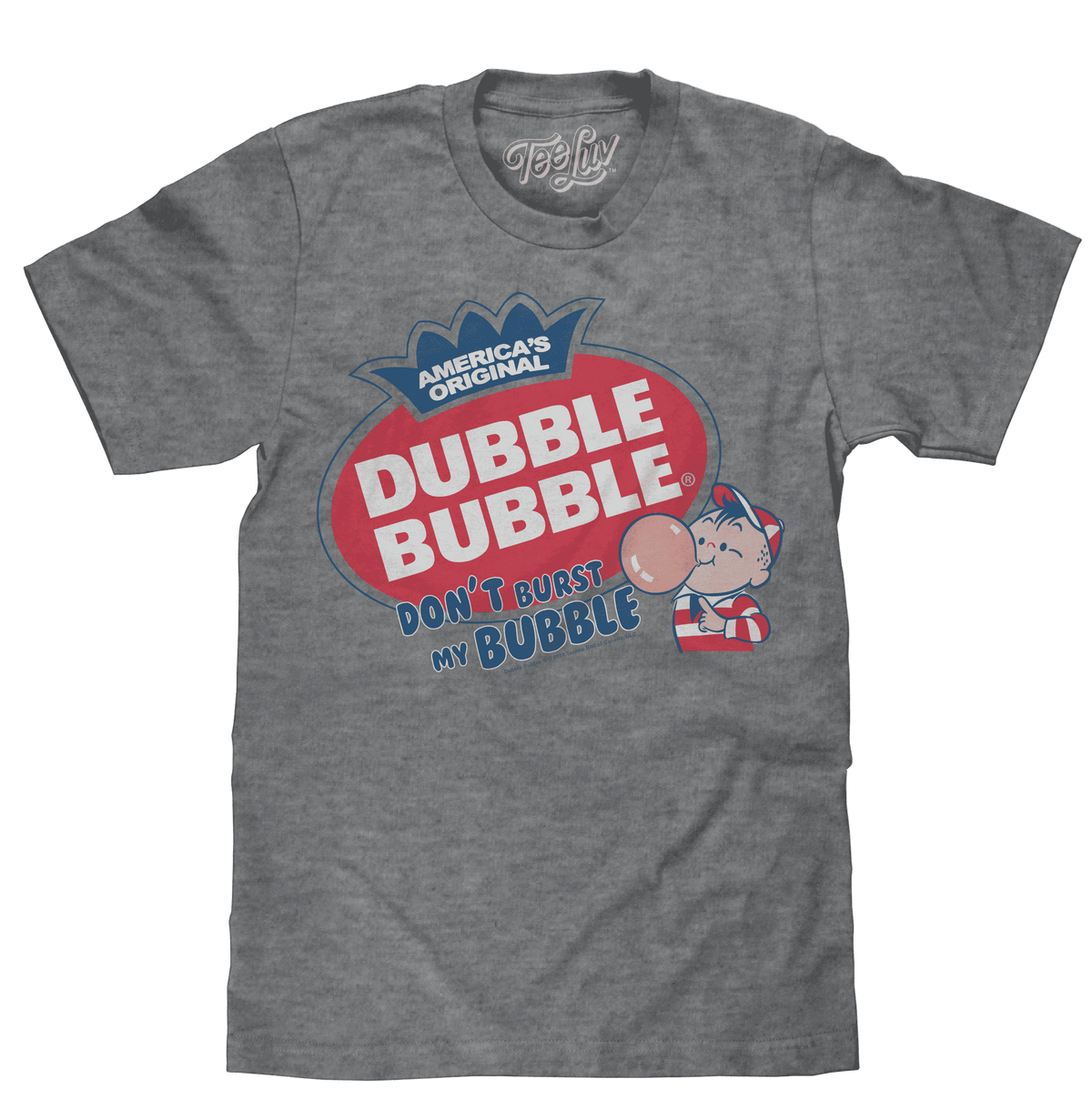 Gray short-sleeve T-shirt with large Dubble Bubble front graphic