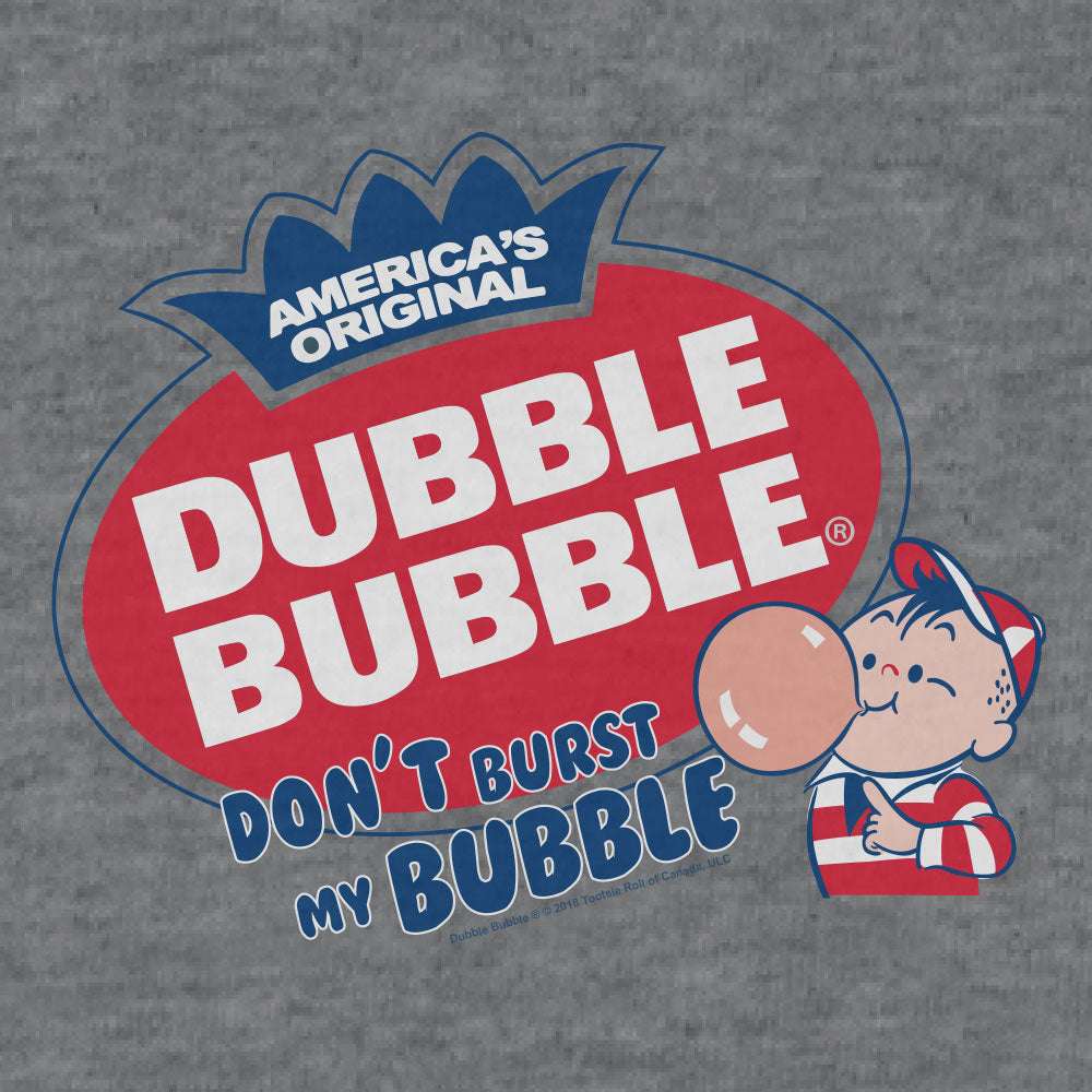 Gray T-shirt with red and blue Dubble Bubble "Don't Burst" front logo