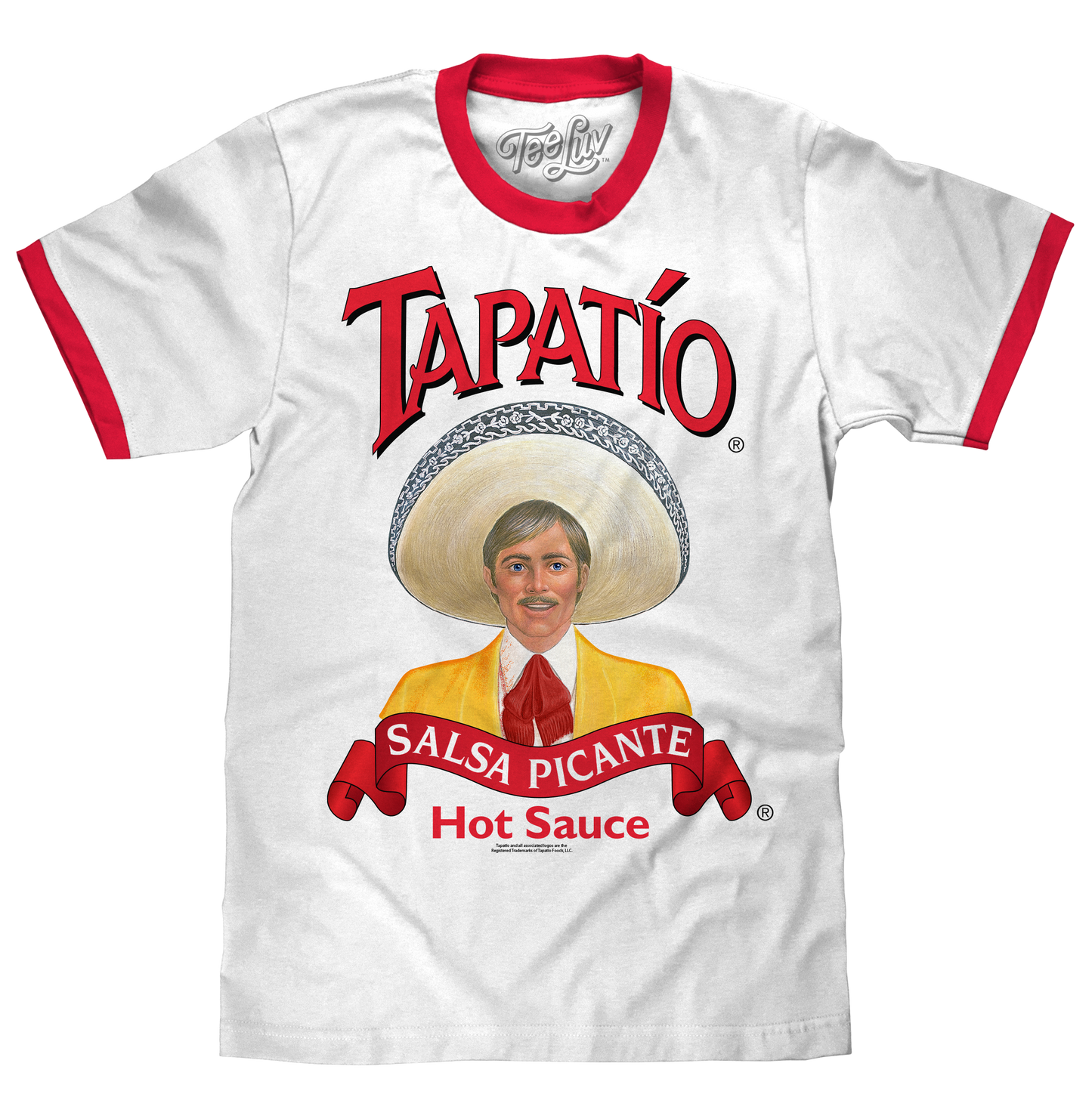 Tapatío Hot Sauce Ringer T-Shirt | Charro Logo | White/Red