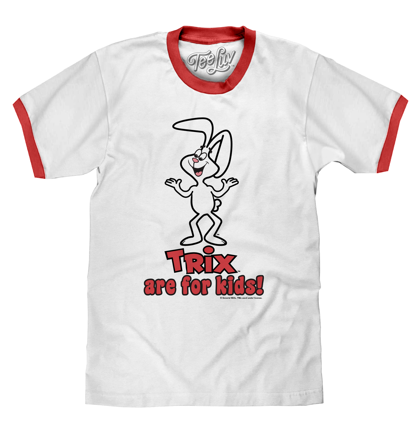 Trix Cereal "Trix Are For Kids" Ringer T-Shirt | 80s Rabbit Mascot | White & Red
