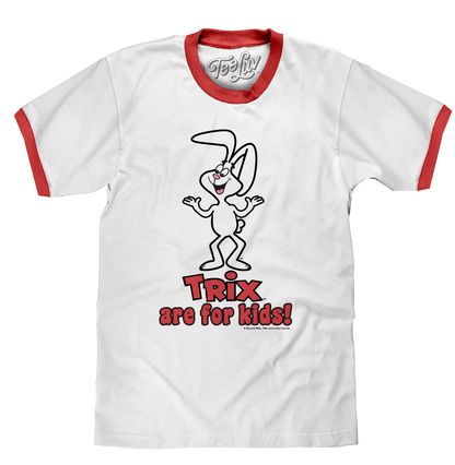 Trix Cereal "Trix Are For Kids" Ringer T-Shirt | 80s Rabbit Mascot | White & Red