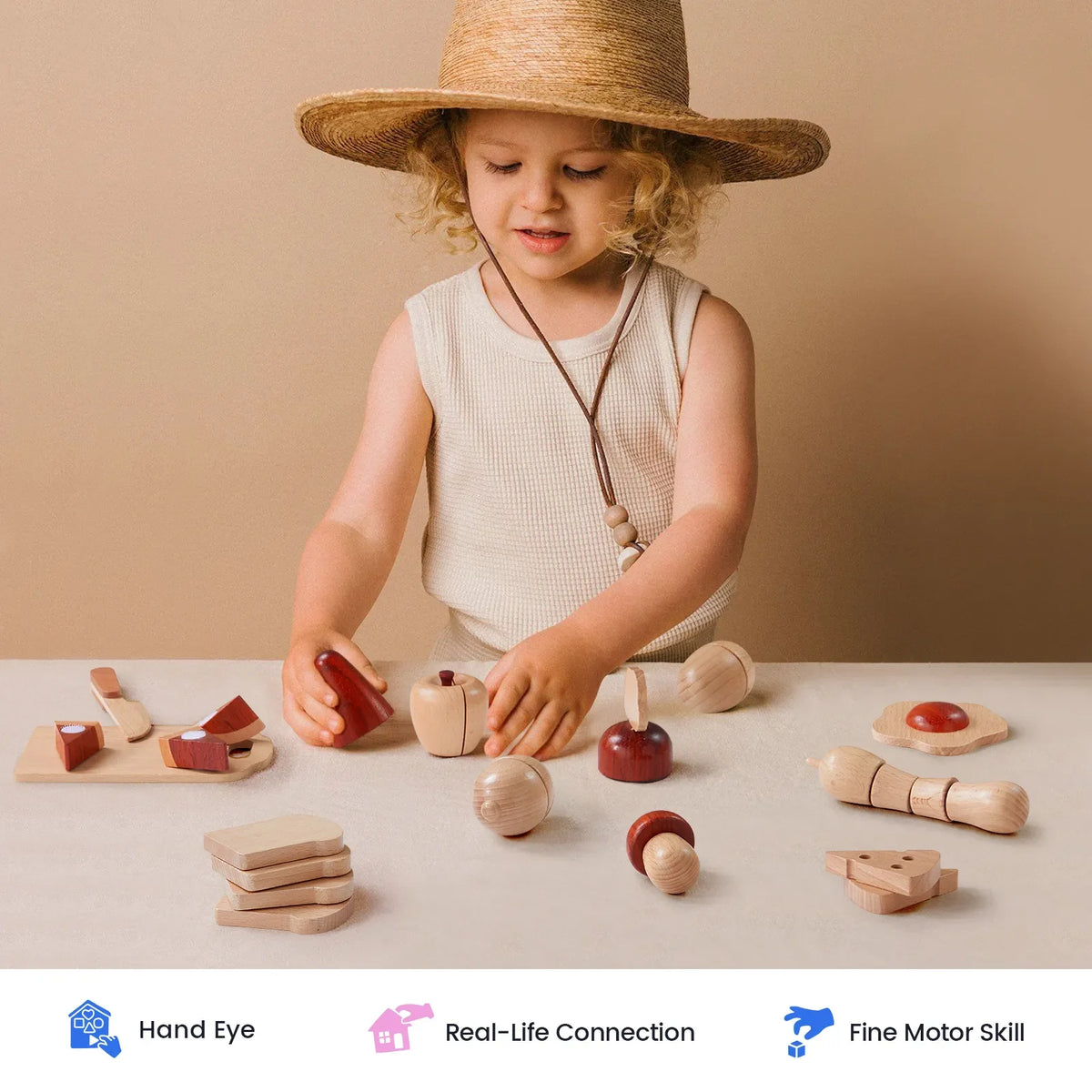 Tiny Land Wooden Cut and Play Food Set with Storage Bag