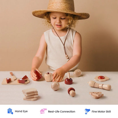 Tiny Land Wooden Cut and Play Food Set with Storage Bag