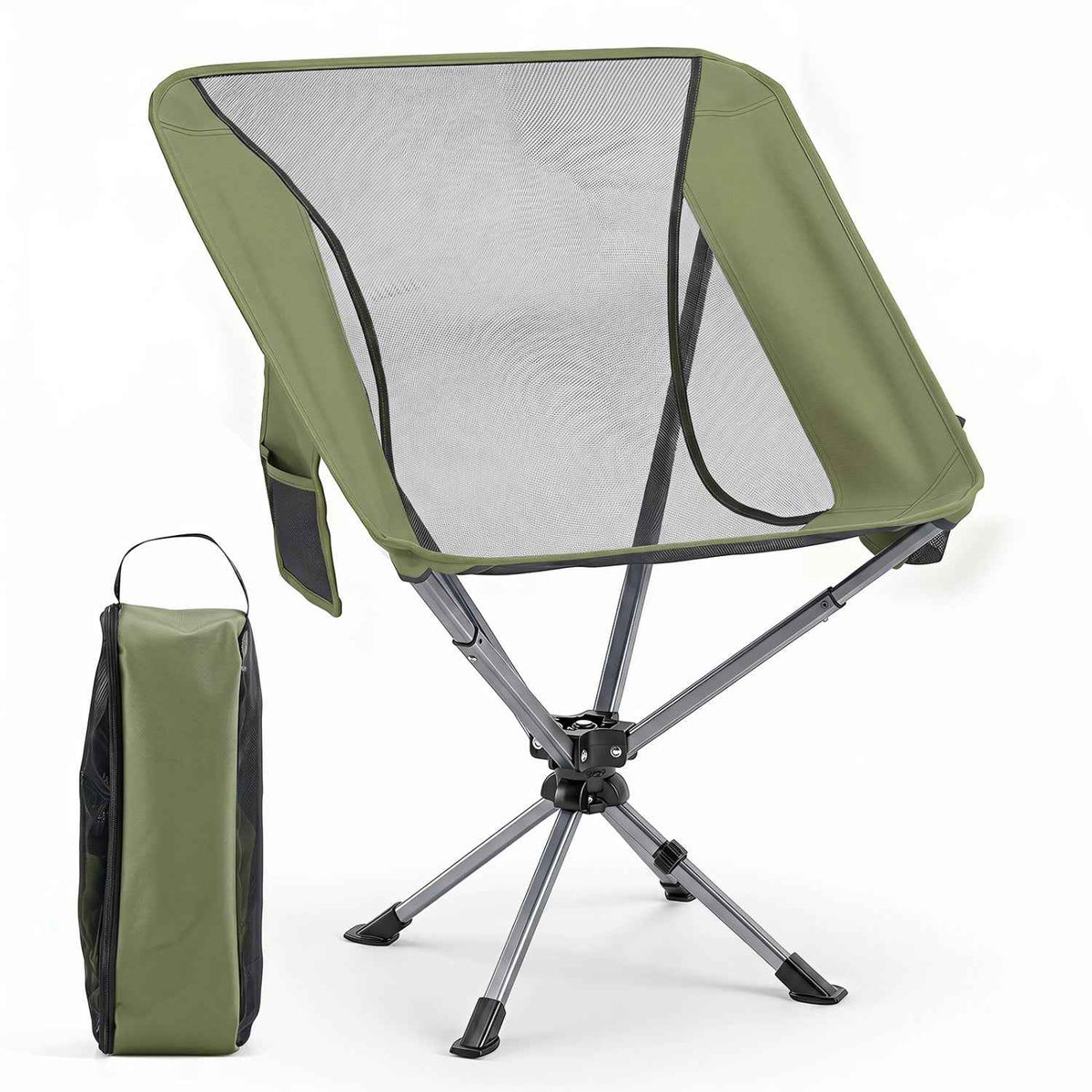 360° Swivel Camping Chair with Cup Holder - 330 lbs Capacity