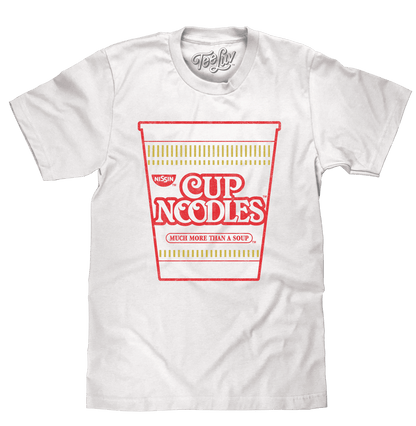 White T-shirt with red Cup Noodles logo graphic on chest