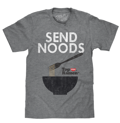 Top Ramen "Send Noods" T-Shirt | Distressed Nissin Logo | Graphite Heather | Poly-Cotton