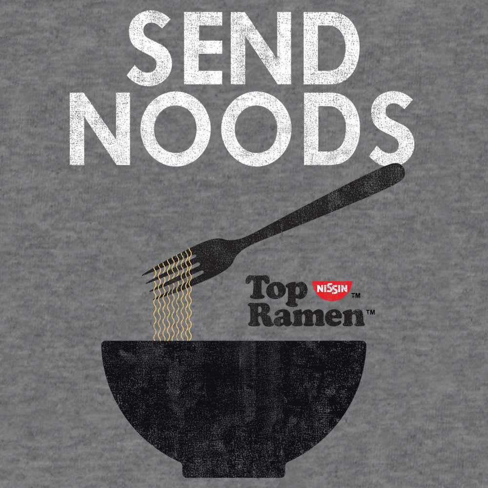 Top Ramen "Send Noods" T-Shirt | Distressed Nissin Logo | Graphite Heather | Poly-Cotton