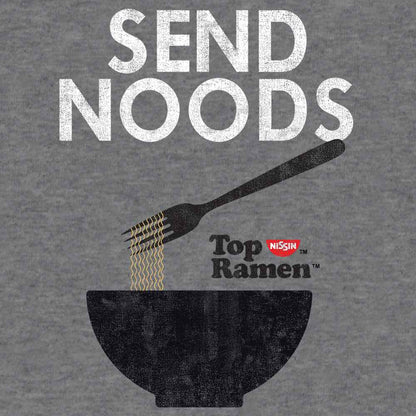 Top Ramen "Send Noods" T-Shirt | Distressed Nissin Logo | Graphite Heather | Poly-Cotton