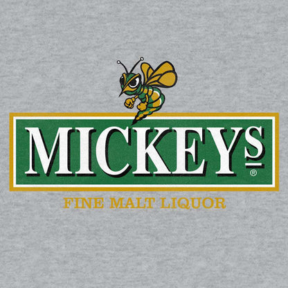 Heather gray T-shirt with large Mickey's logo and “fine malt liquor” text