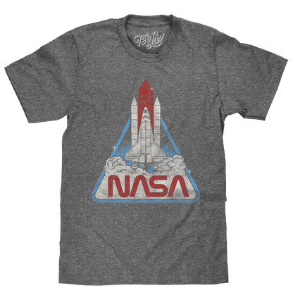 Gray graphic t-shirt with space shuttle and NASA logo print
