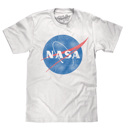 Distressed white NASA logo cotton T-shirt with crew neck and short sleeves