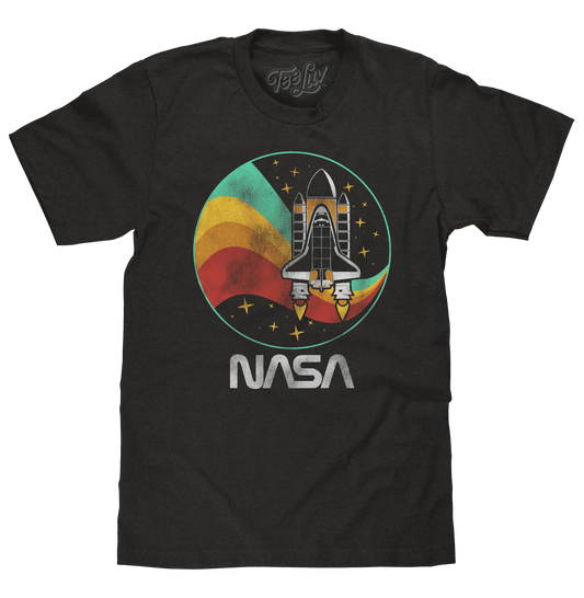 Vintage black NASA Space Shuttle worm logo T-shirt with front graphic