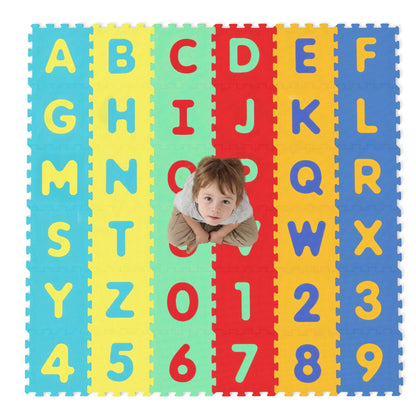 36-Piece Interlocking Foam Floor Tiles | Alphabet & Numbers | 0.4" EVA Foam | Waterproof | ASTM/CPSIA