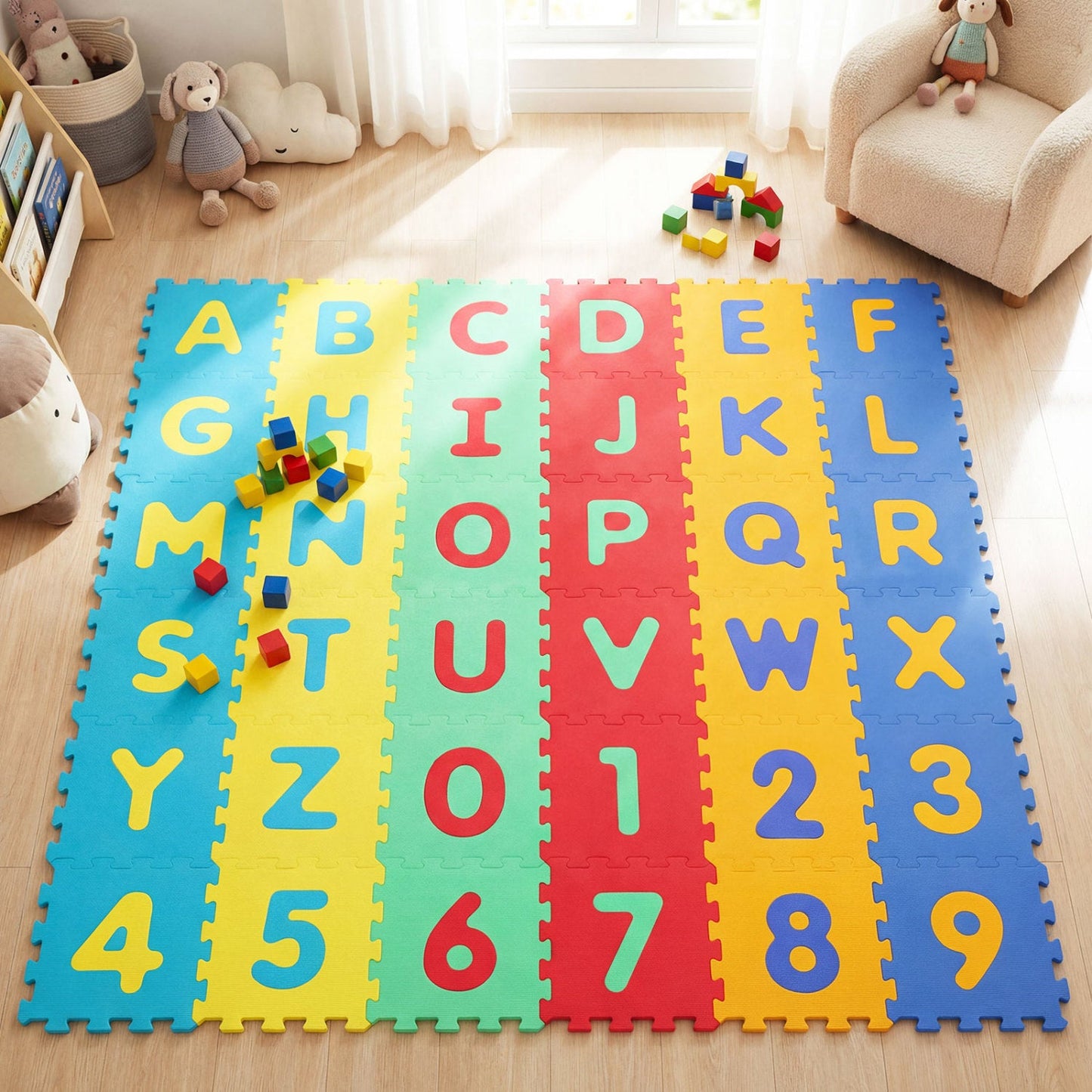 36-Piece Interlocking Foam Floor Tiles | Alphabet & Numbers | 0.4" EVA Foam | Waterproof | ASTM/CPSIA