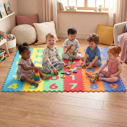 36-Piece Interlocking Foam Floor Tiles | Alphabet & Numbers | 0.4" EVA Foam | Waterproof | ASTM/CPSIA