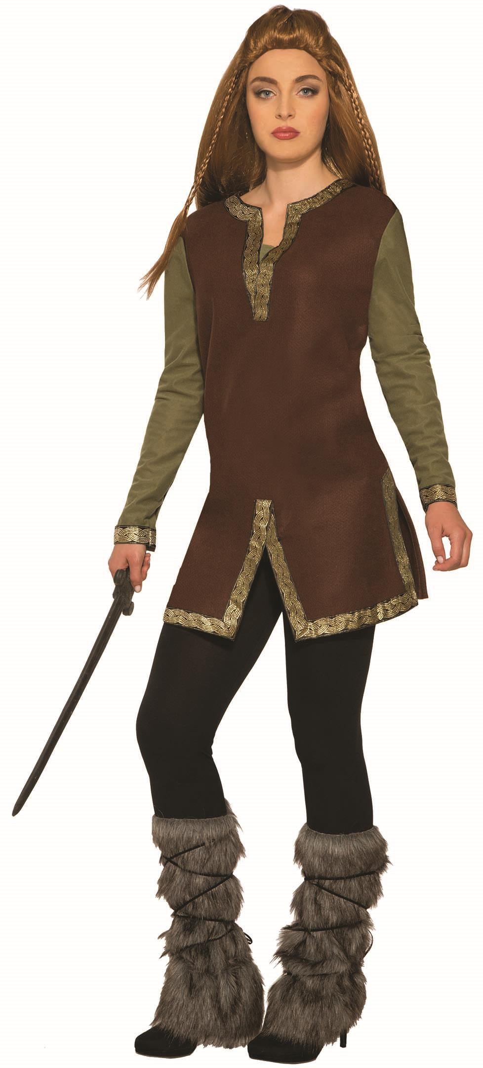 Viking Warrior Unisex Tunic Costume - Brown with Green Sleeves
