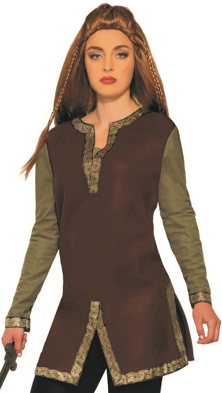 Viking Warrior Unisex Tunic Costume - Brown with Green Sleeves