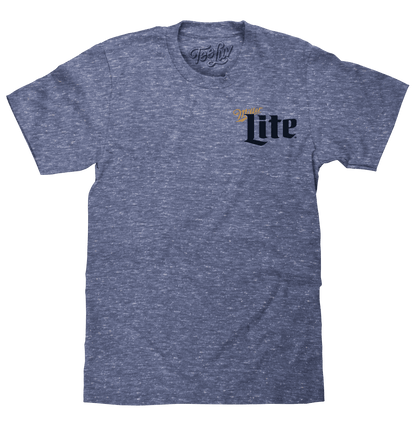 Heather blue short-sleeve crewneck T-shirt with Miller Lite logo on front