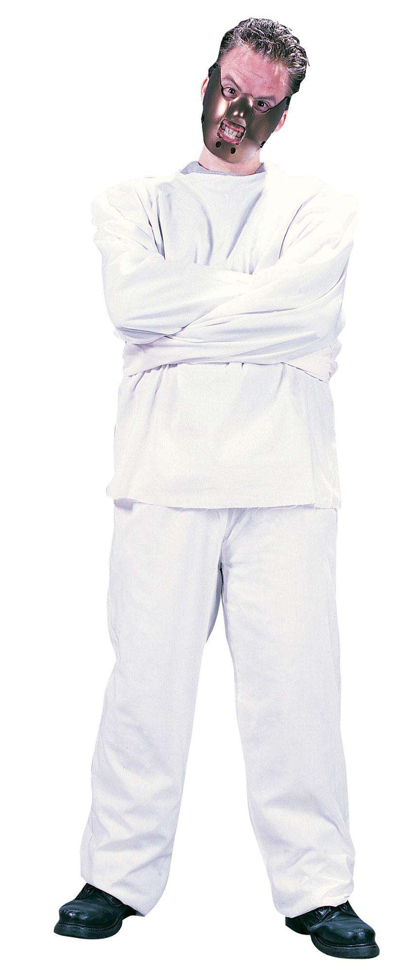 White adult straight-jacket costume suit with arm cuffs and matching pants