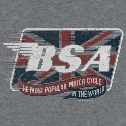 Graphite heather T-shirt front with large BSA Union Jack logo