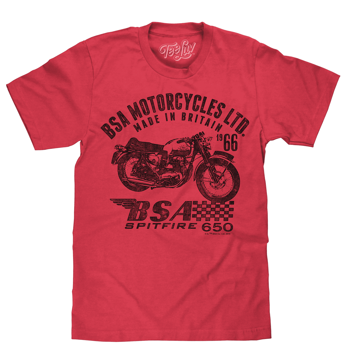 Red heather crew-neck graphic t-shirt with motorcycle front print